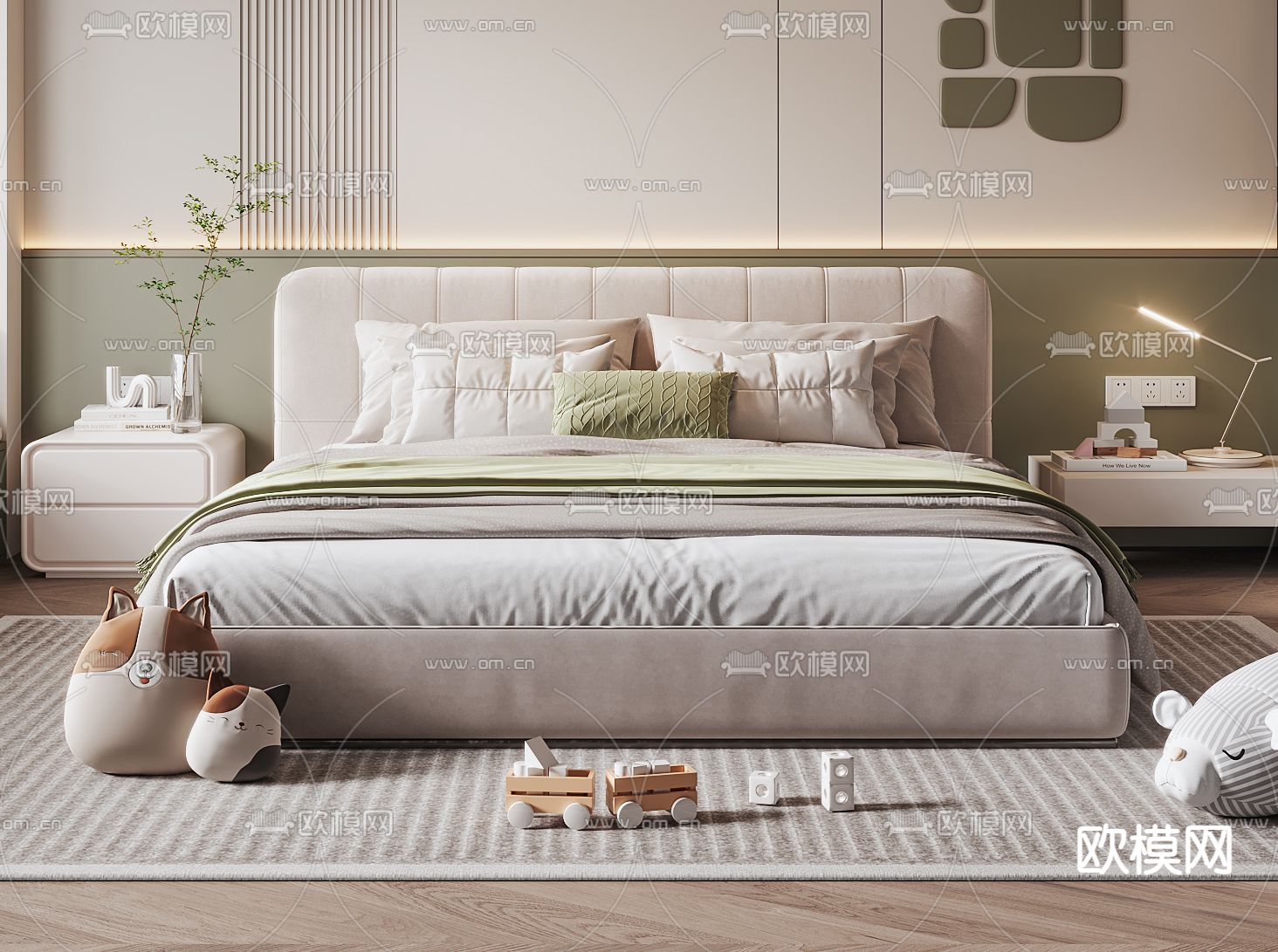 现代儿童床su模型下载（渲染图2）