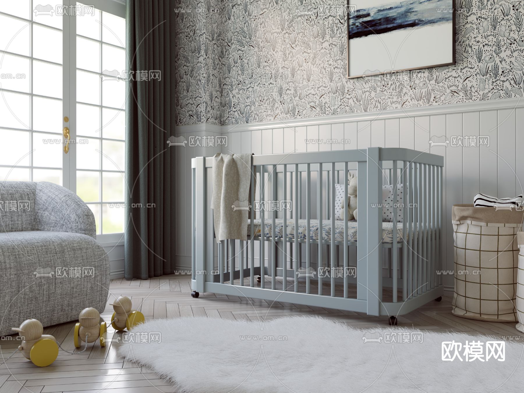 简欧婴儿房 护理房 儿童房su模型下载（渲染图2）