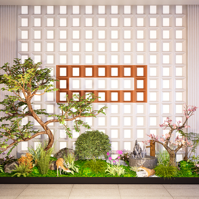  新中式景观小品 庭院小品 植物堆su模型 