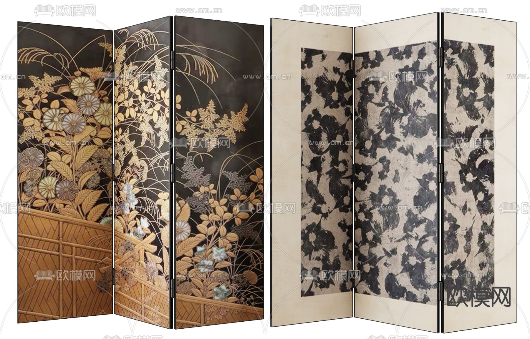中古风屏风3d模型下载
