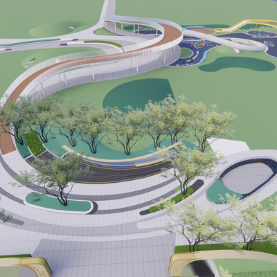  现代小区景观 公园鸟瞰su模型 