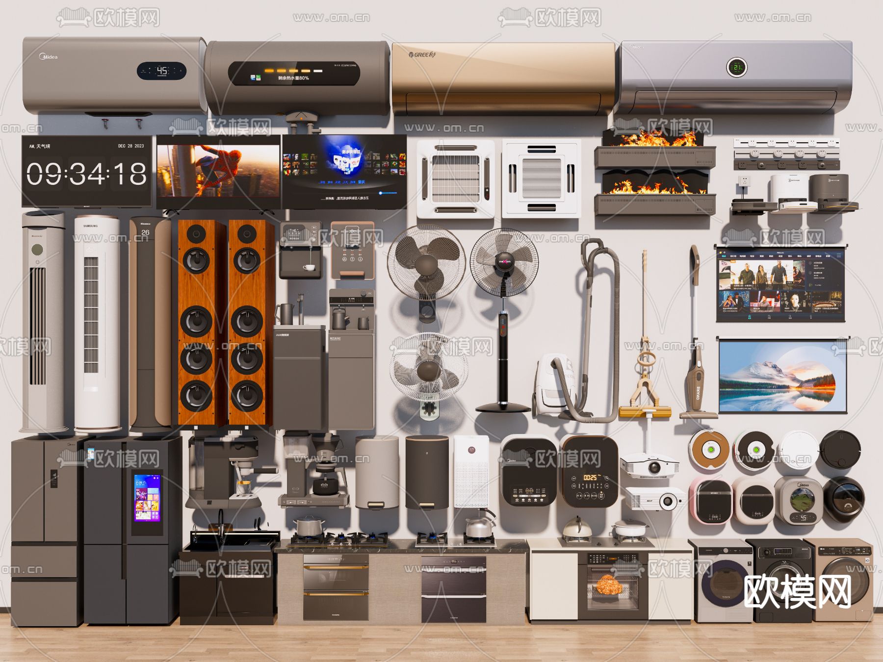 冰箱 电视机 灶台 空调 洗衣机su模型下载（渲染图2）