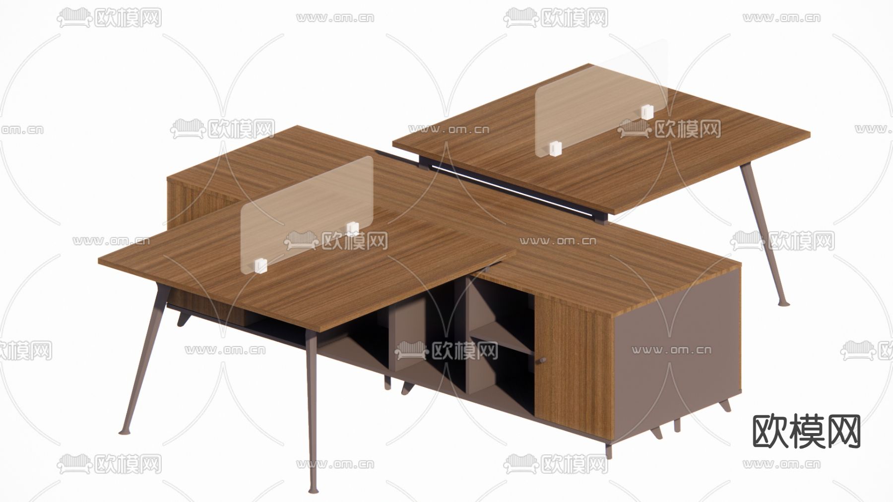 卡位办公桌 职员桌su模型下载（渲染图2）
