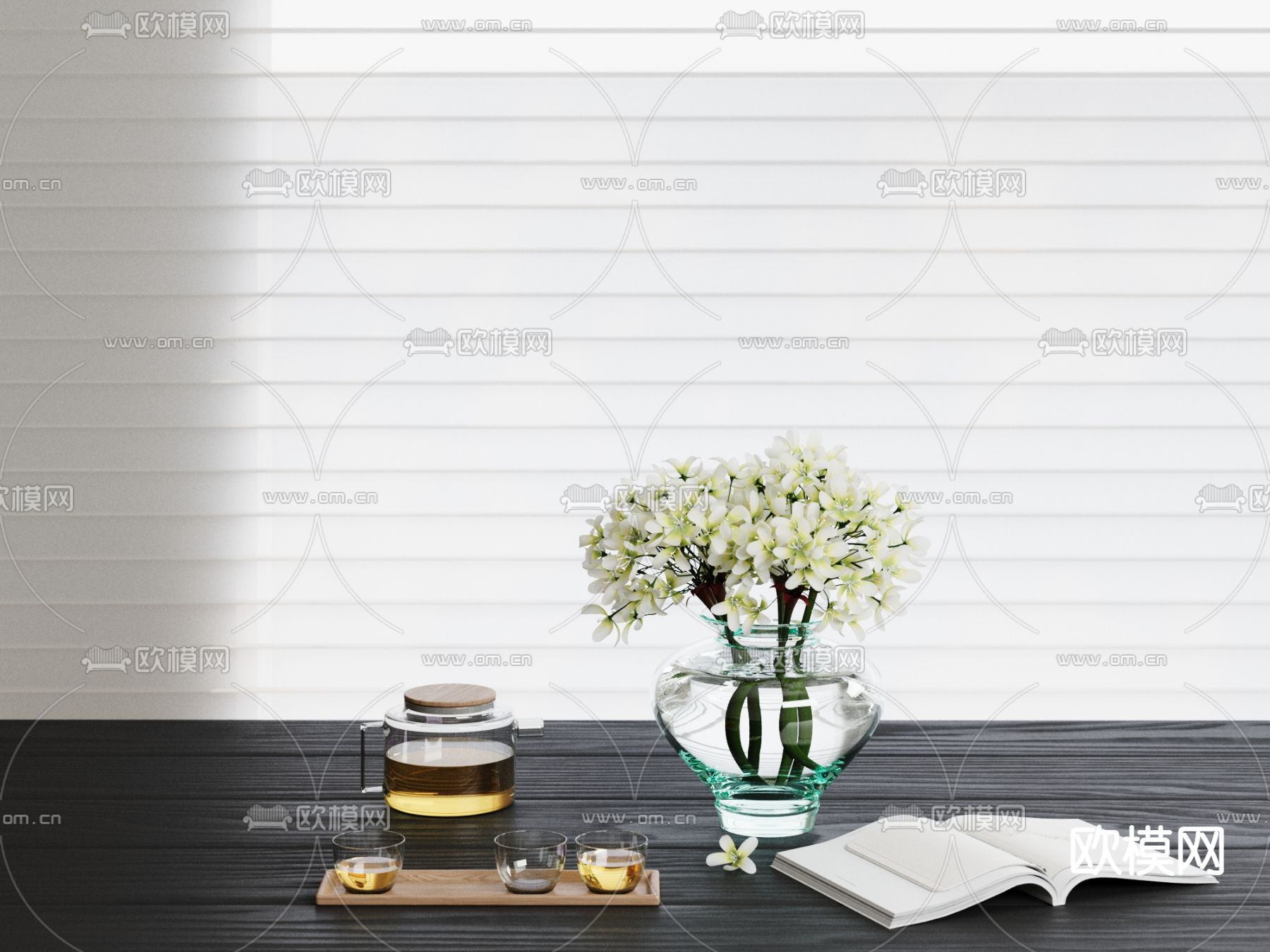 现代花瓶 茶具 茶杯 水壶 书su模型下载（渲染图2）