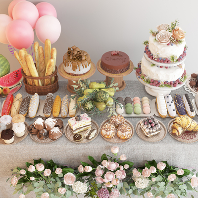  茶歇 蛋糕面包 西点 果汁茶点su模型 