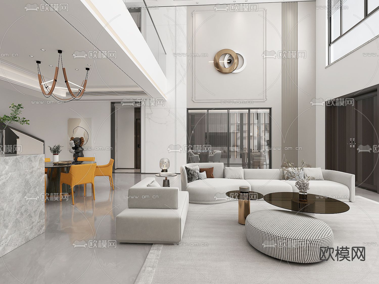 现代别墅客餐厅3d模型下载