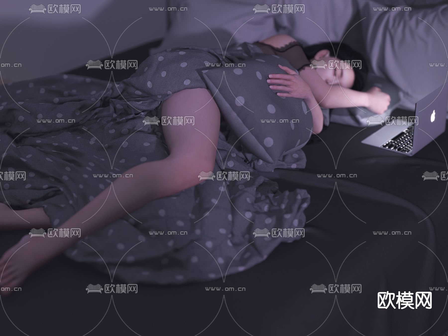 女人 女孩 少女睡姿3d模型下载（渲染图2）