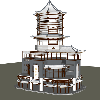  古建筑 古庙 古街道su模型 