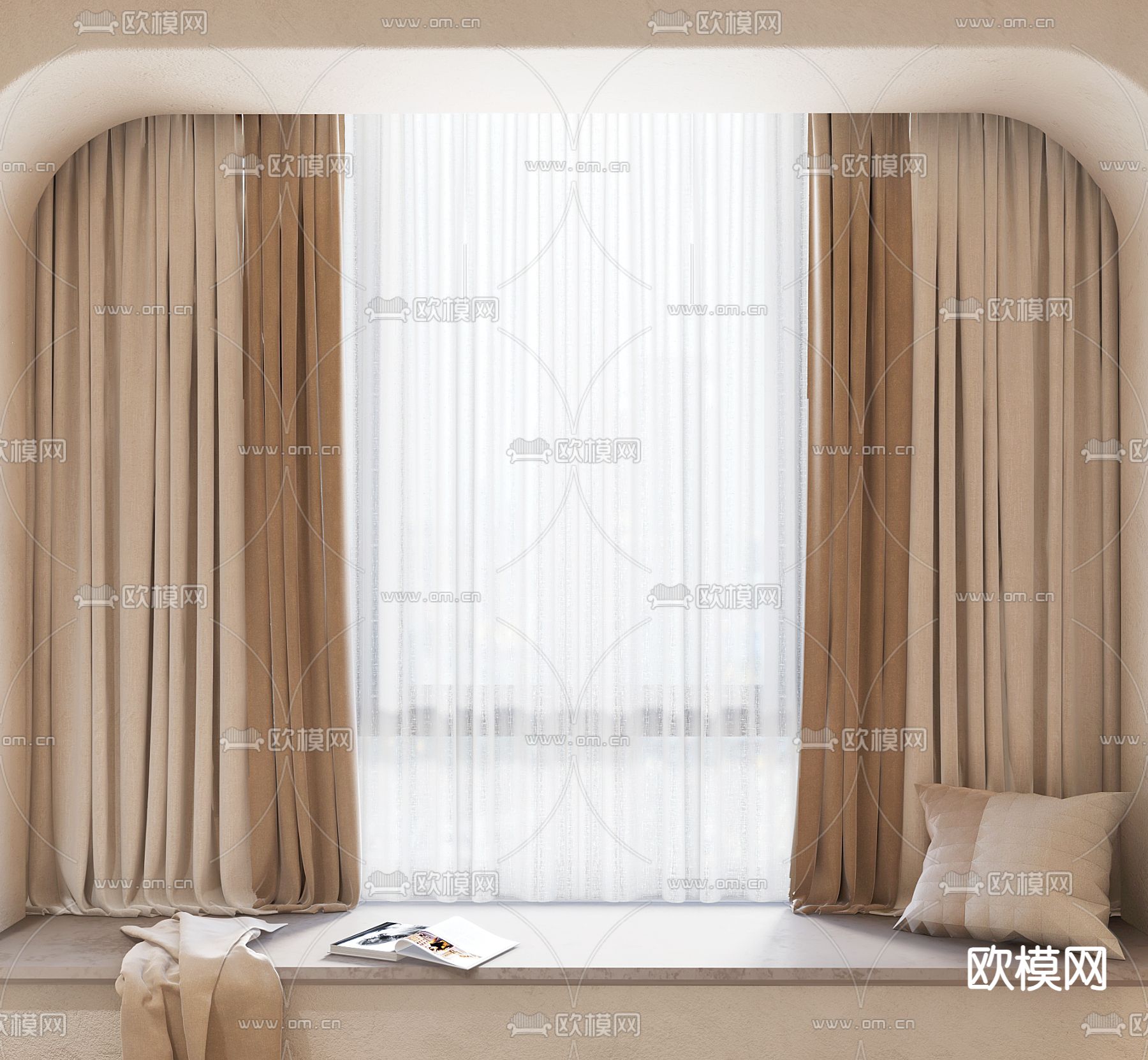 素色窗帘 窗纱3d模型下载