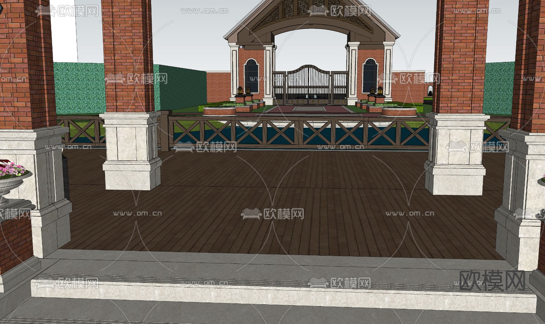 示范区景观 售楼部景观su模型下载（渲染图2）