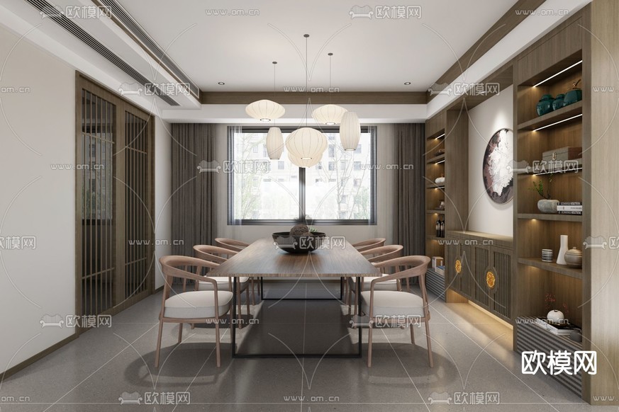 新中式客餐厅3d模型下载_ID15196224_3dmax免费模型-欧模网