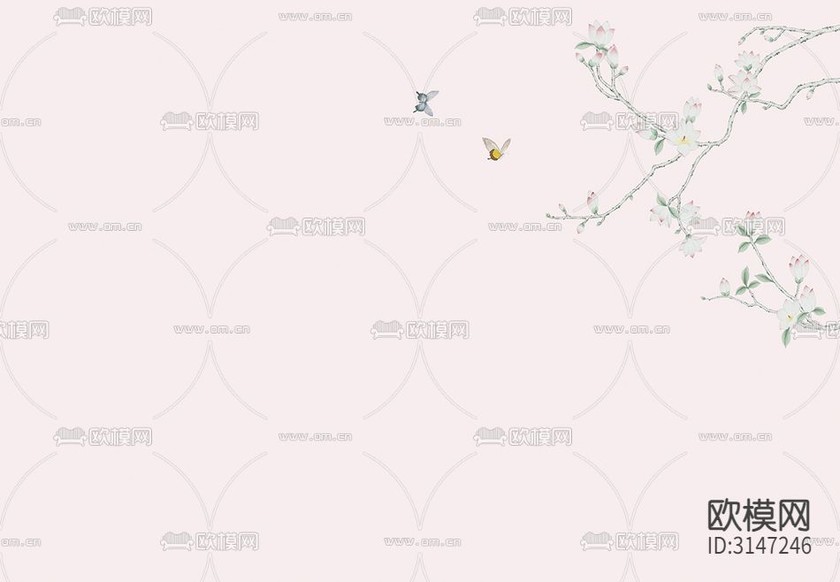 ZX24010花鳥 玉蘭壁紙下載(渲染圖2)
