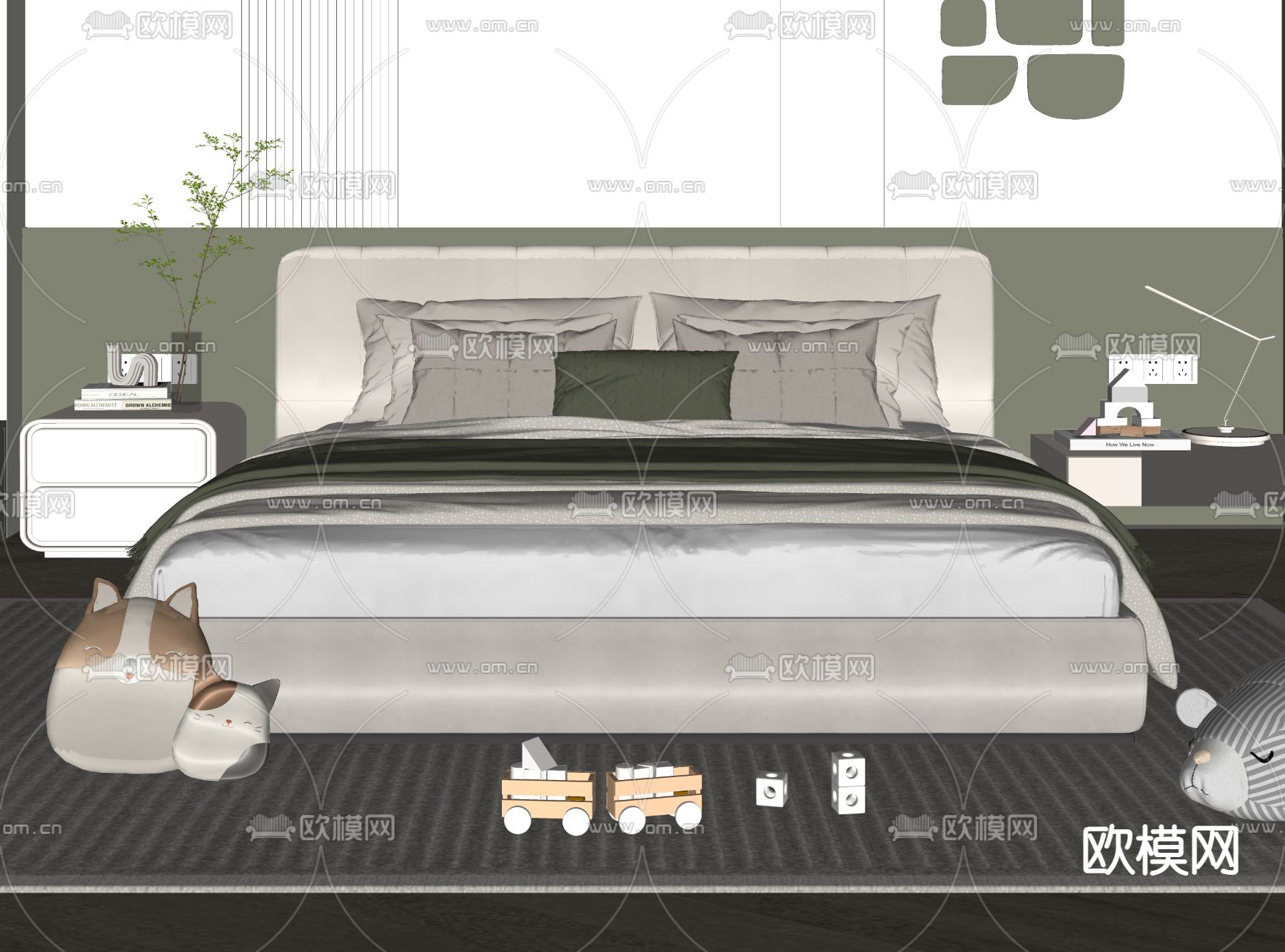 现代儿童床su模型下载（渲染图1）