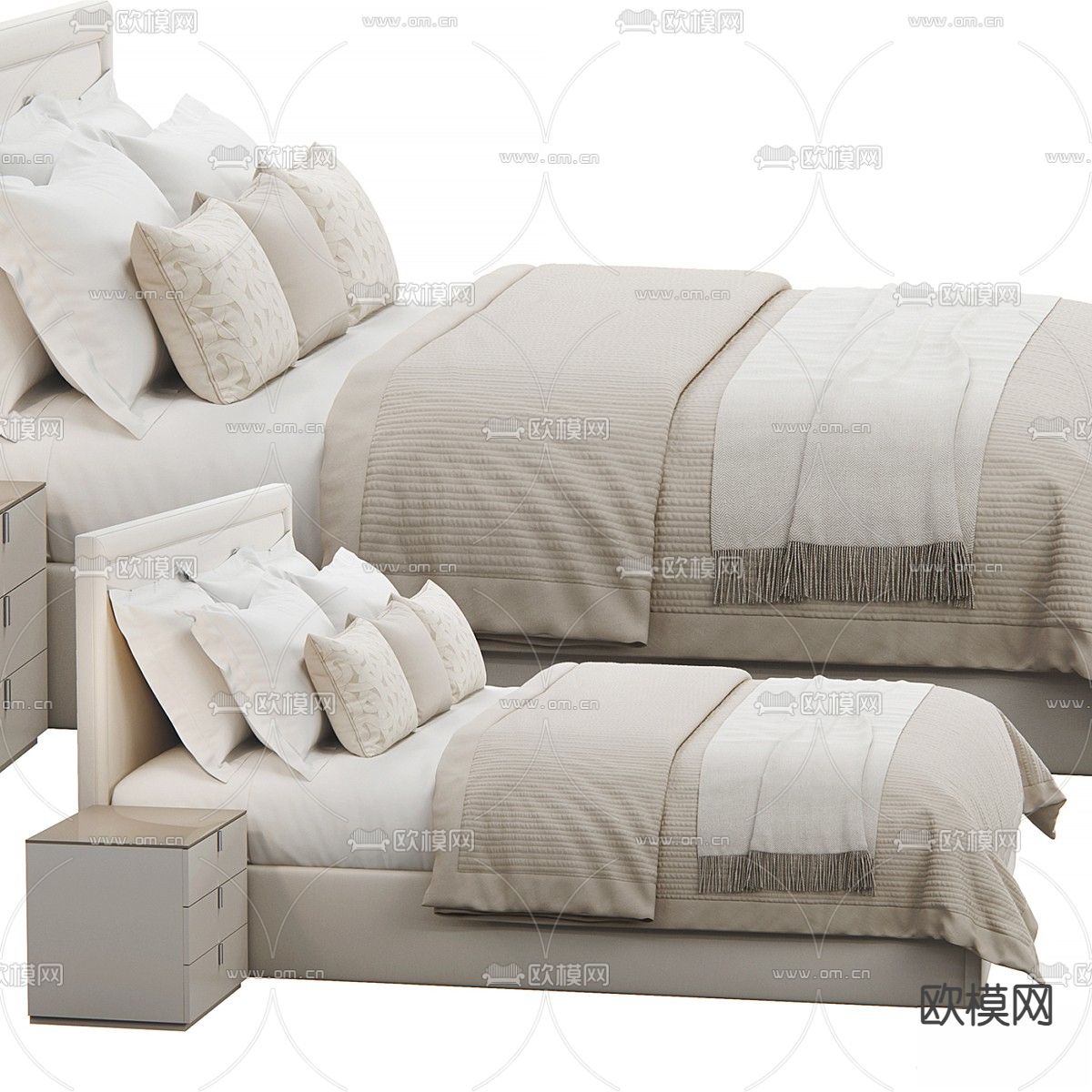 奶油双人床3d模型下载（渲染图3）