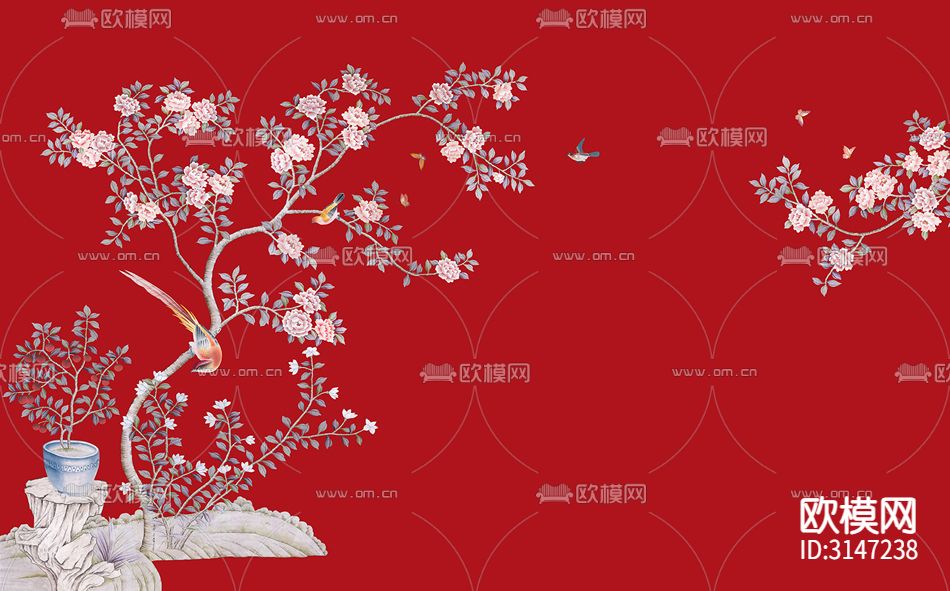 ZX24008新中式花鸟壁纸