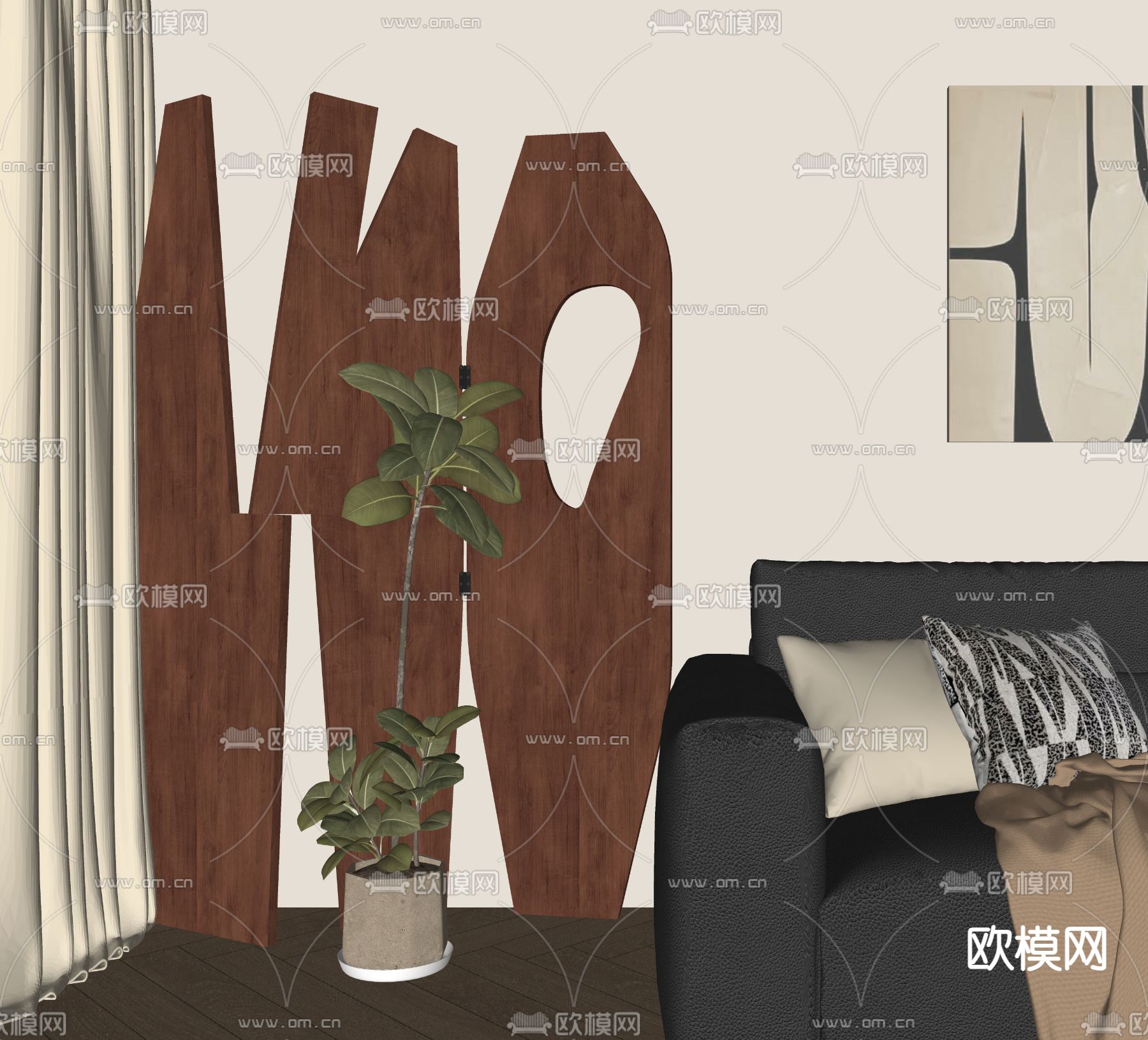 中古风屏风su模型下载（渲染图2）