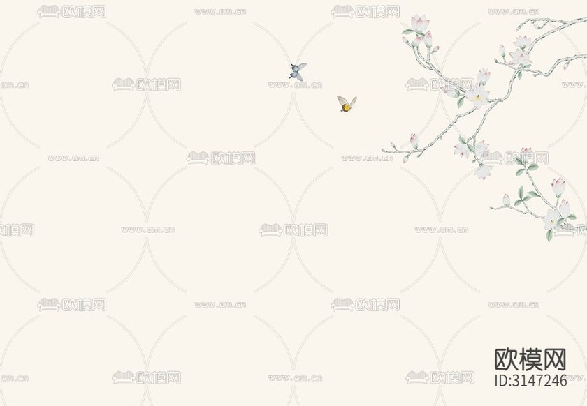 ZX24010花鳥 玉蘭壁紙下載(渲染圖4)