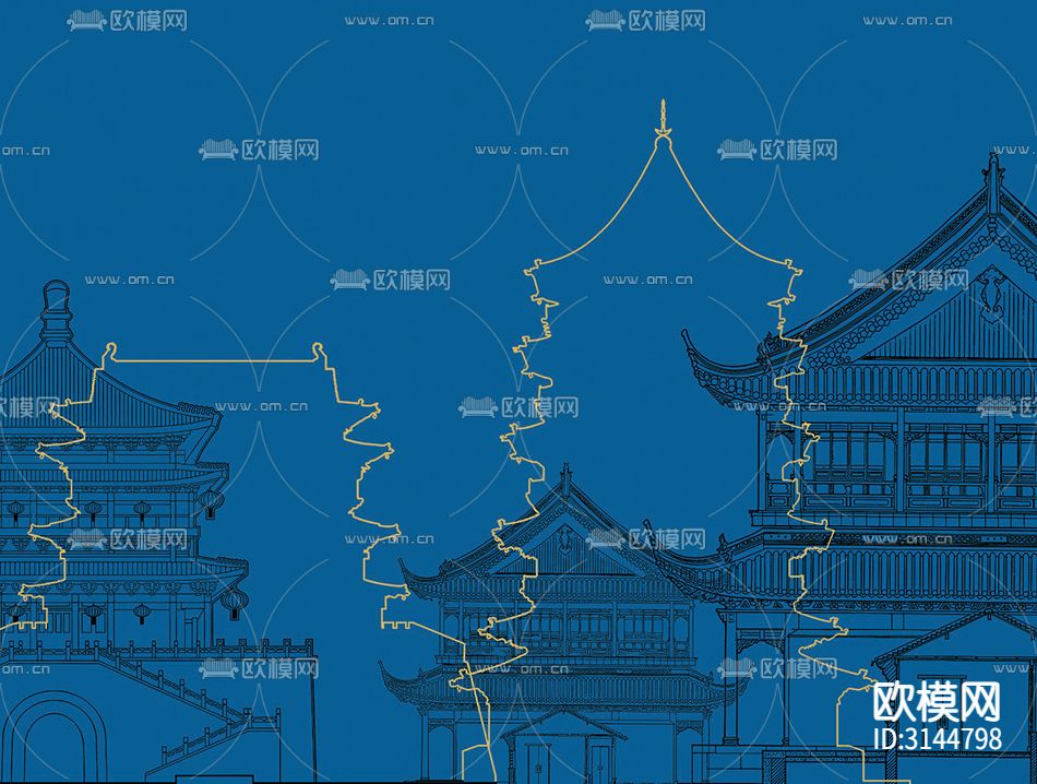 GC24045新中式 阁楼 线条 抽象壁纸