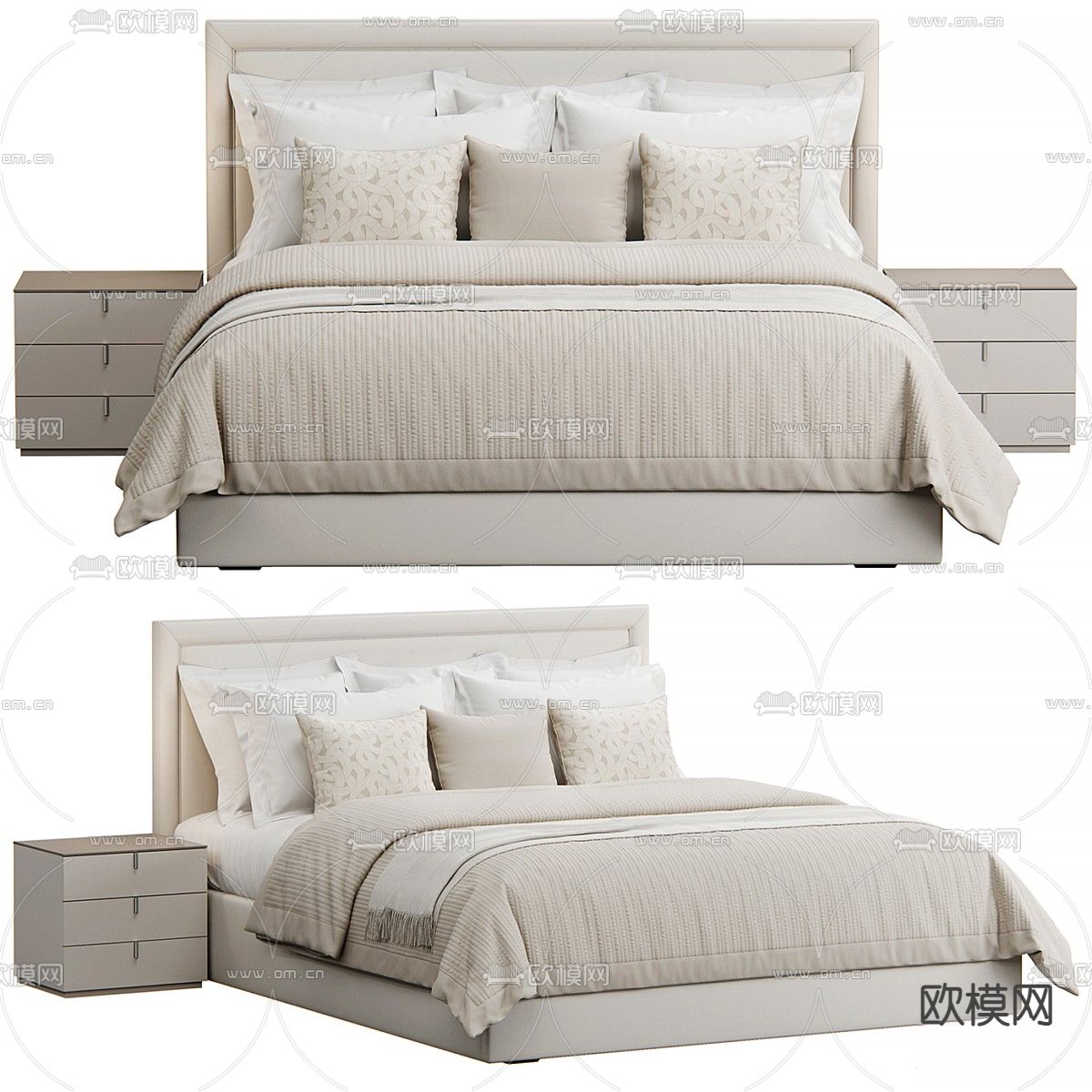 奶油双人床3d模型下载（渲染图2）