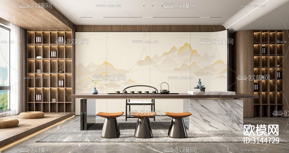 GC24031山水 抽象 金箔壁纸下载（渲染图2）