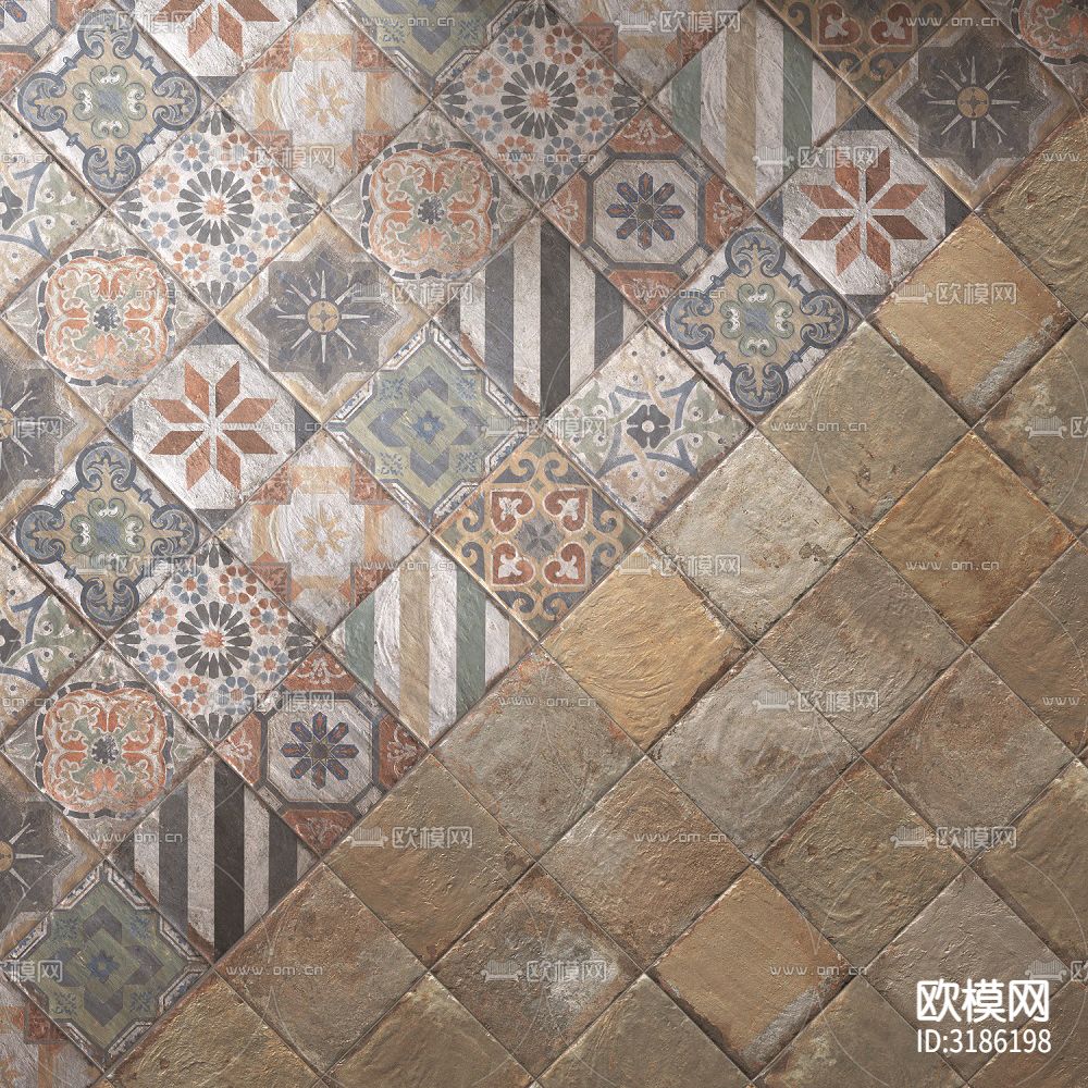 灰色欧式花砖混拼瓷砖贴图下载