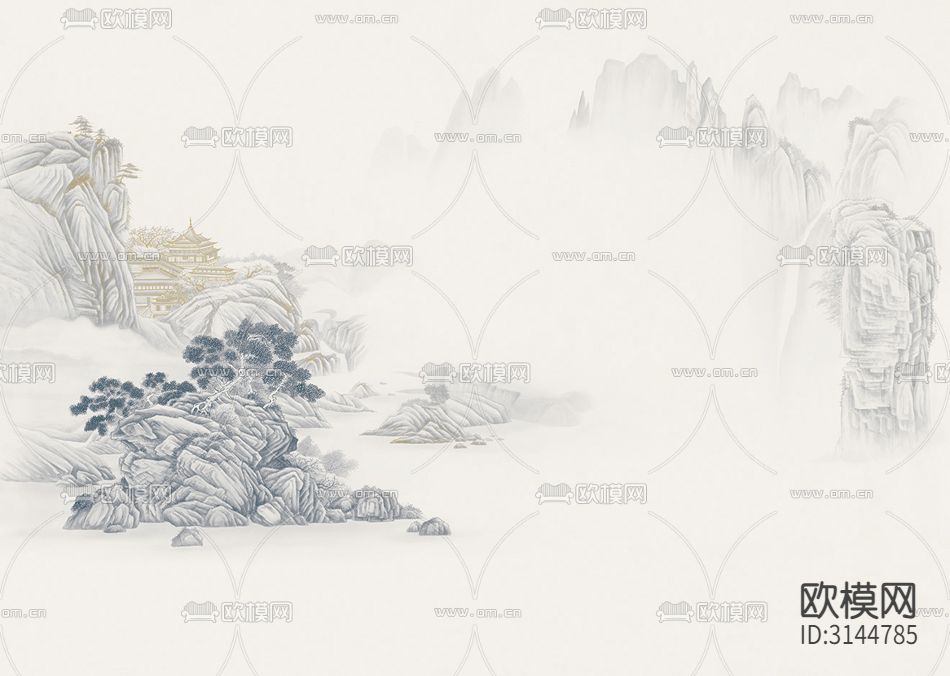 GC24039新中式 山水 松树 亭子壁纸下载（渲染图8）