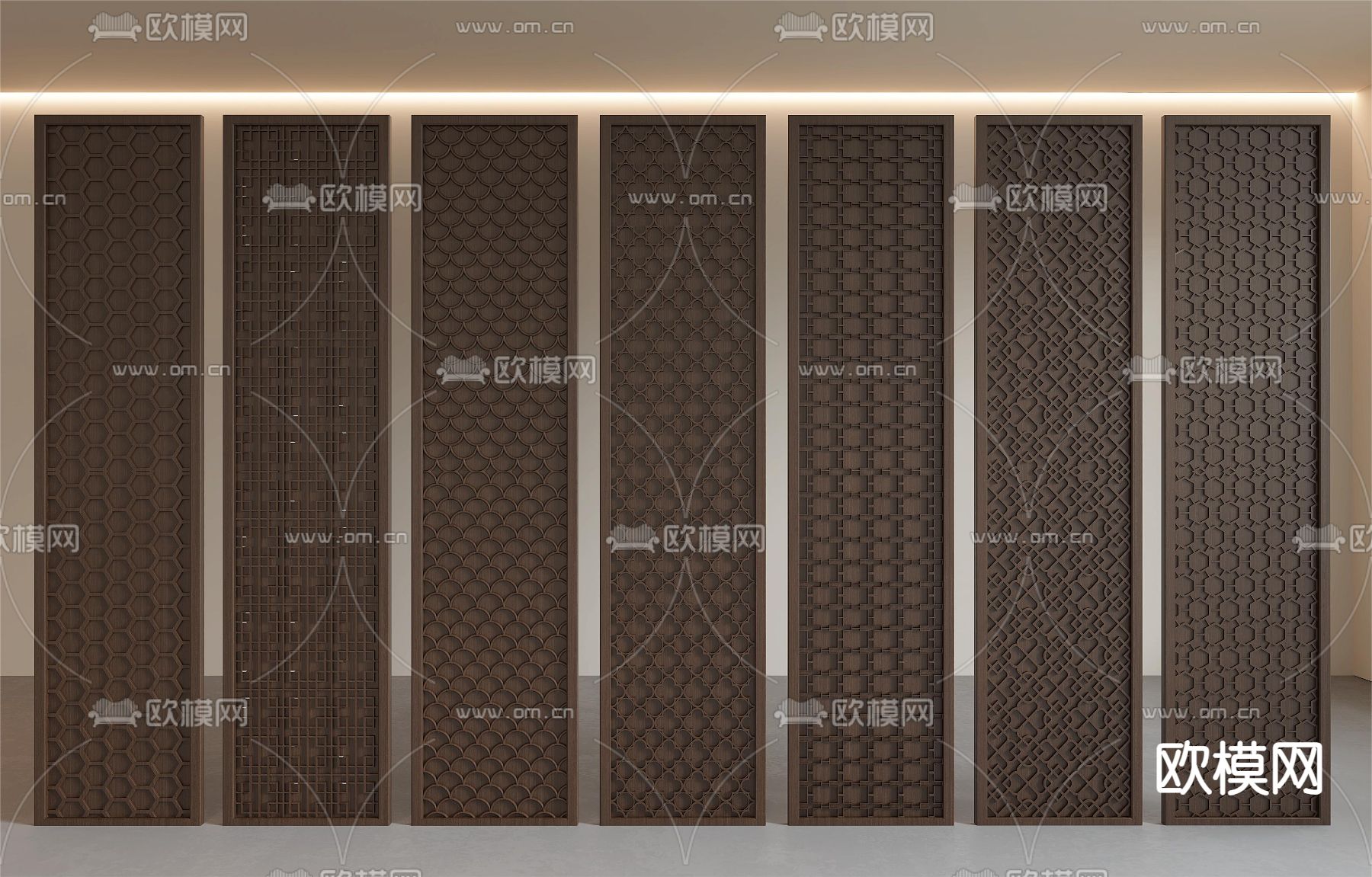 新中式护墙板 造型板 隔断3d模型下载