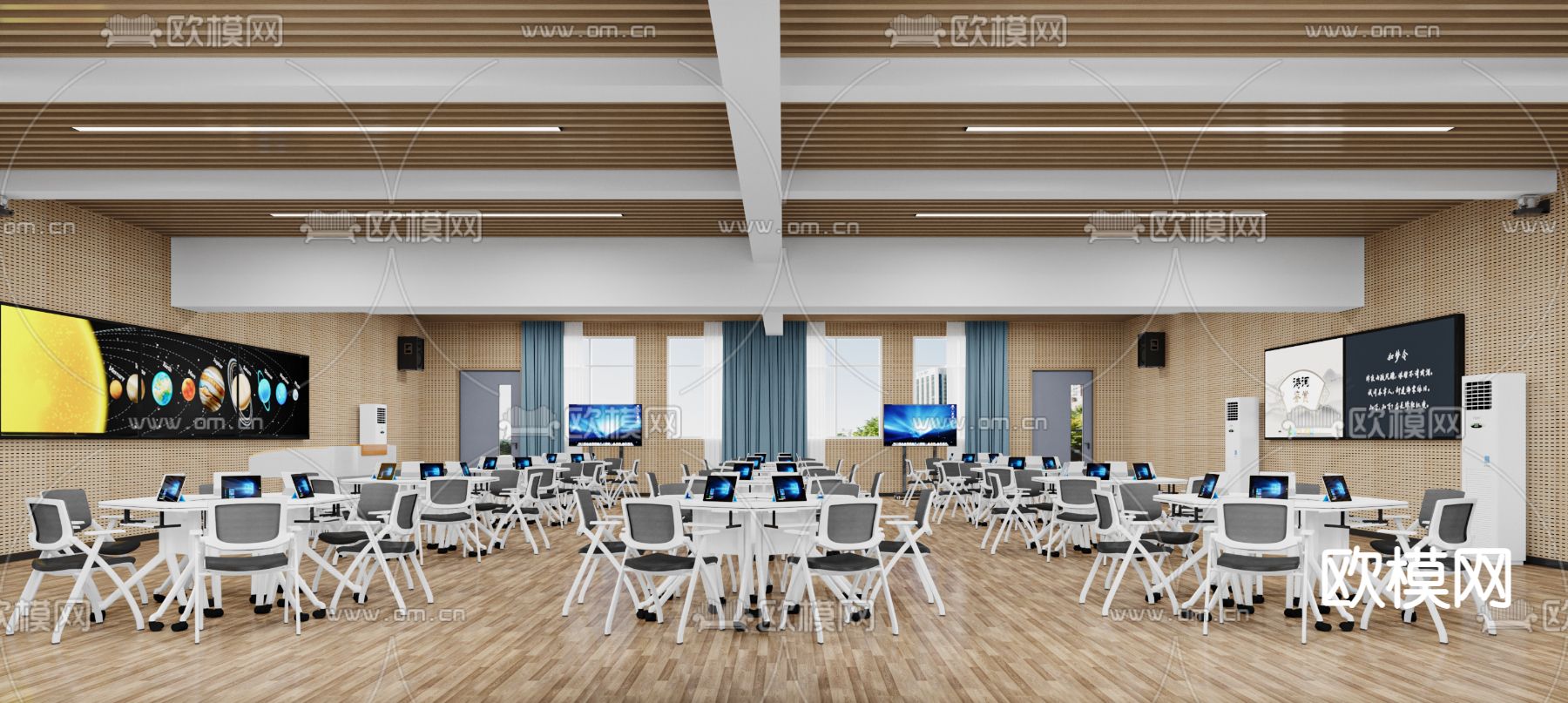 现代学校 智慧教室 多媒体教室3d模型下载（渲染图1）