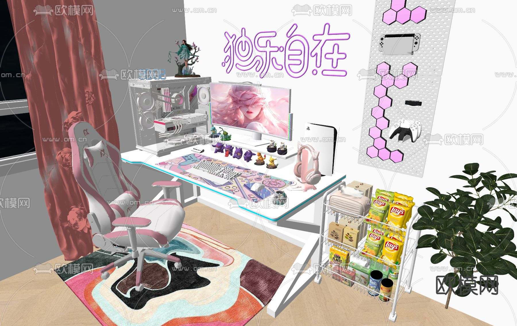 现代电竞桌椅su模型下载（渲染图1）