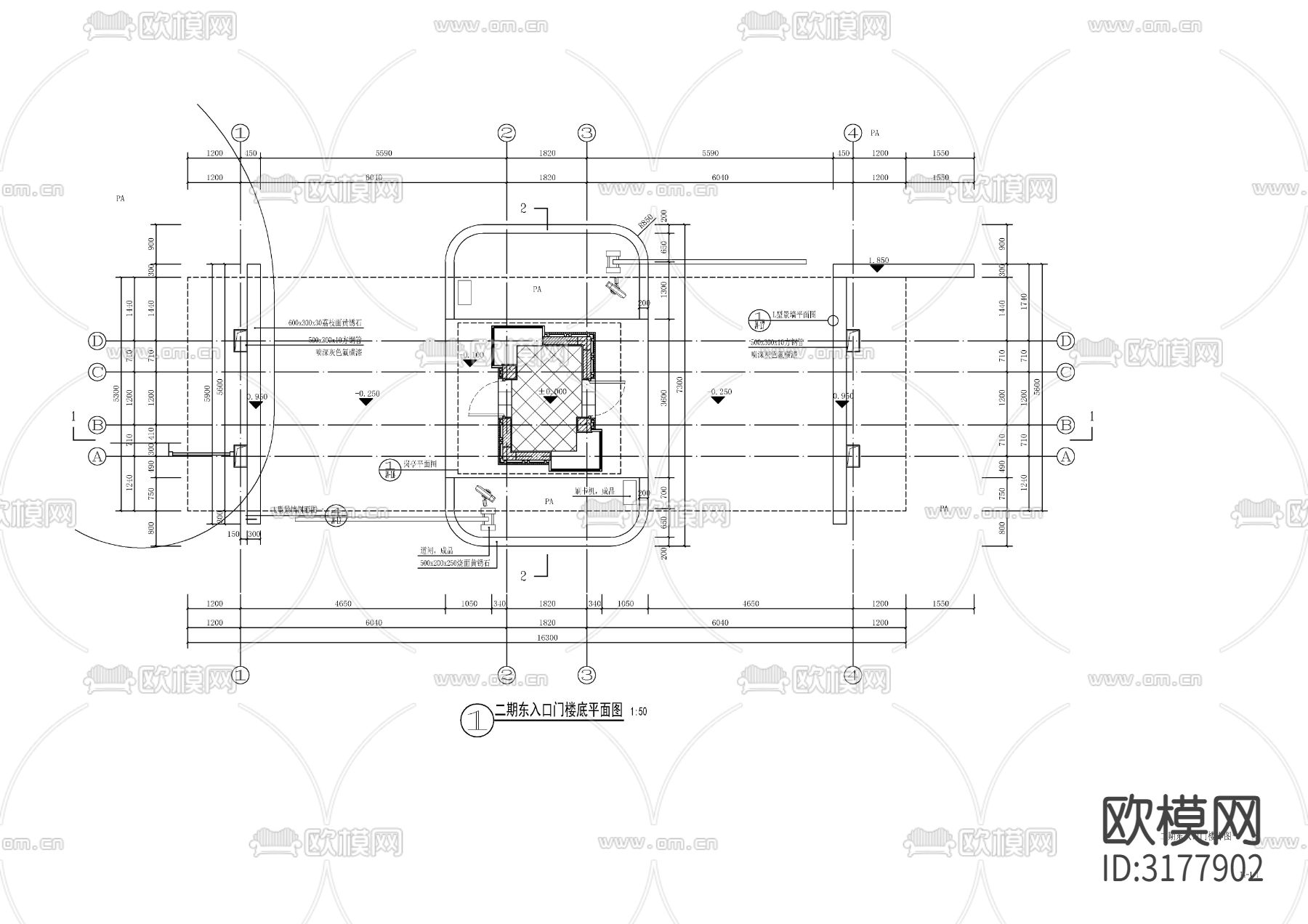 现代入口大门 门楼cad施工图下载（渲染图1）