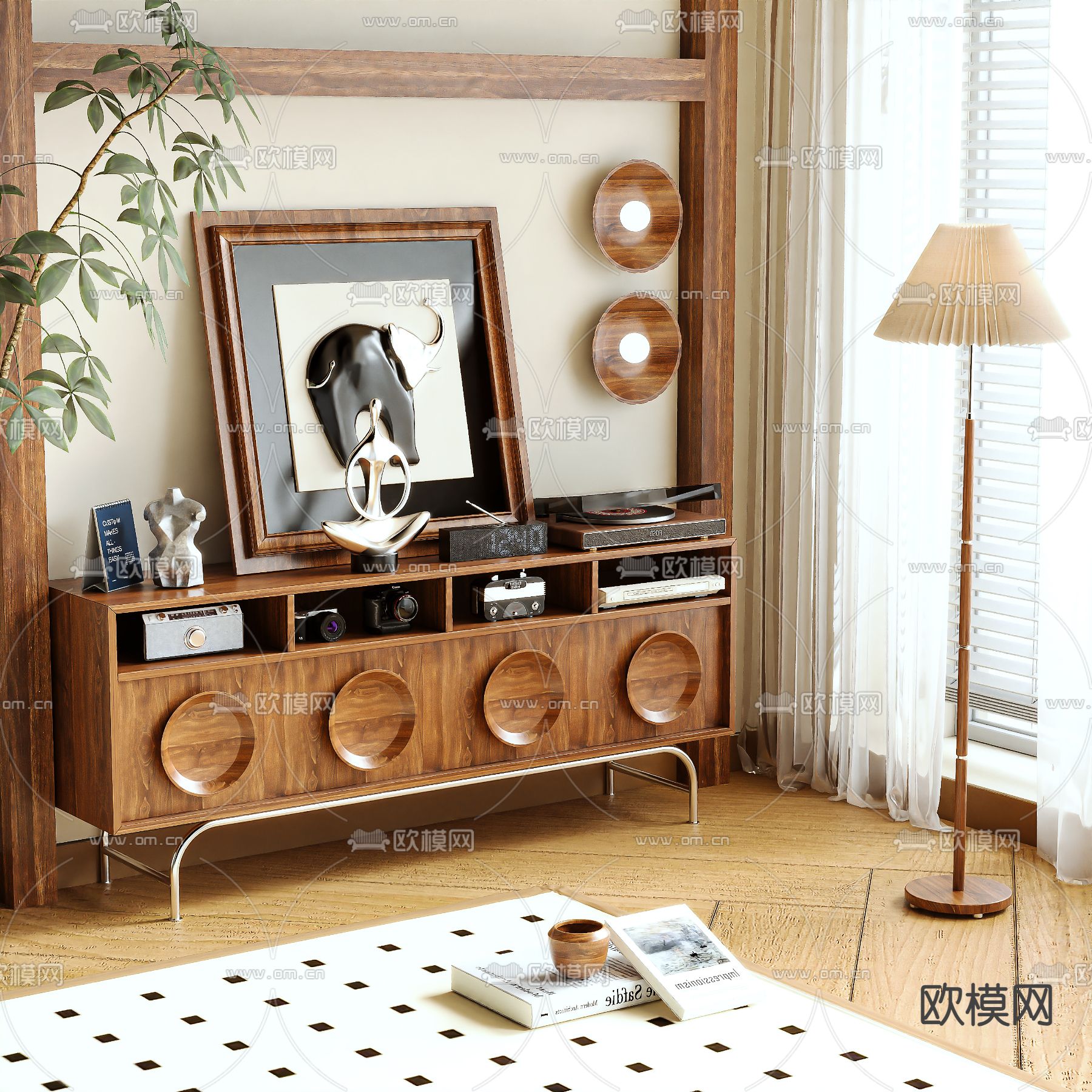 中古风电视柜 储藏柜 边柜3d模型下载