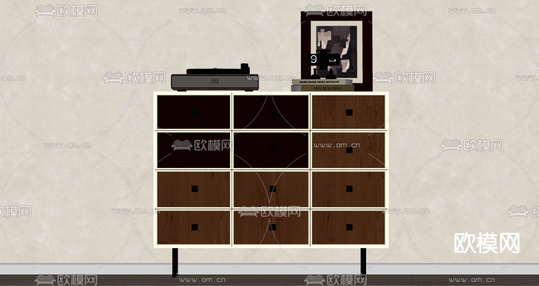 中古风储物柜su模型下载（渲染图1）