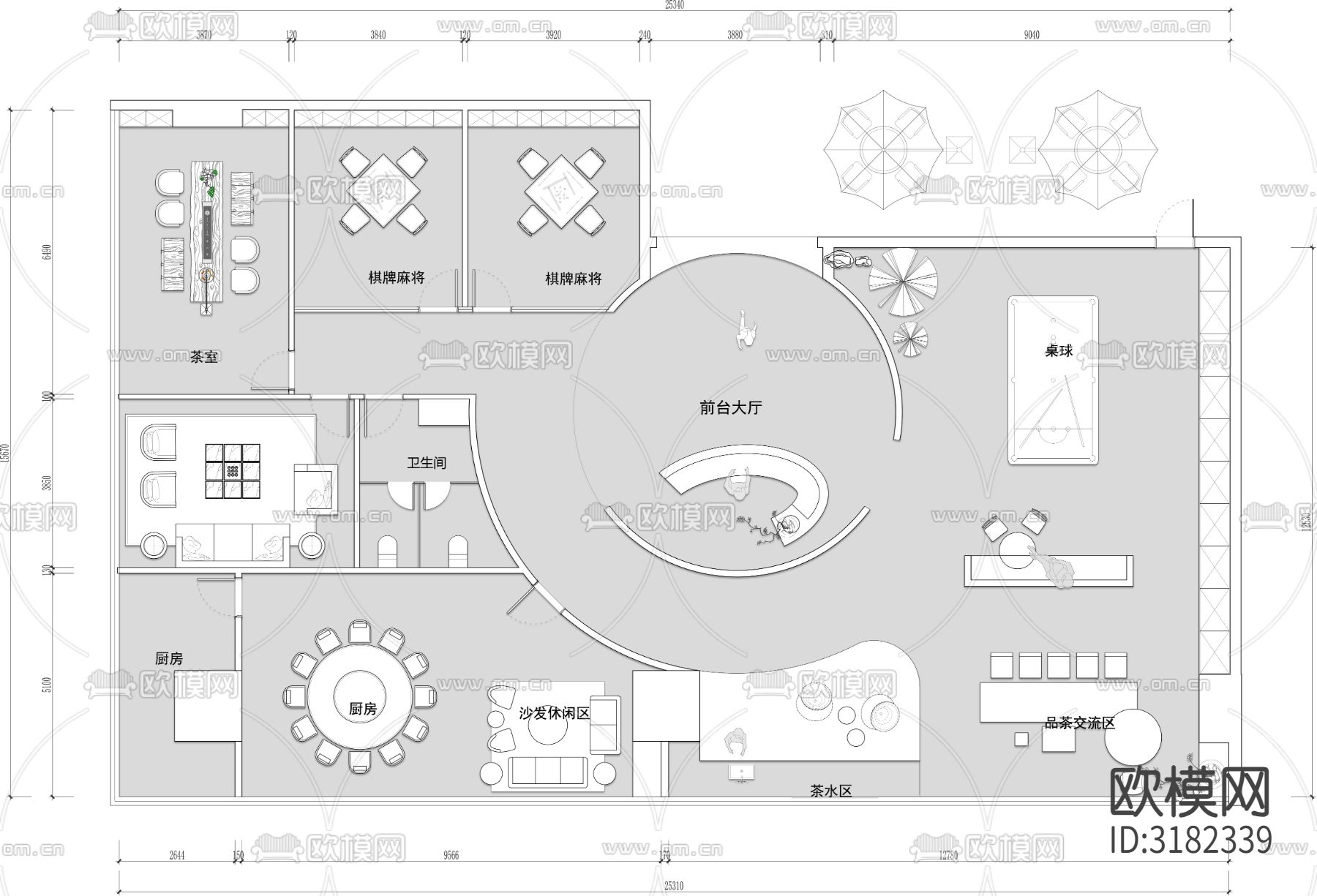 私人休闲娱乐棋牌麻将雪茄会所cad平面图下载（渲染图1）