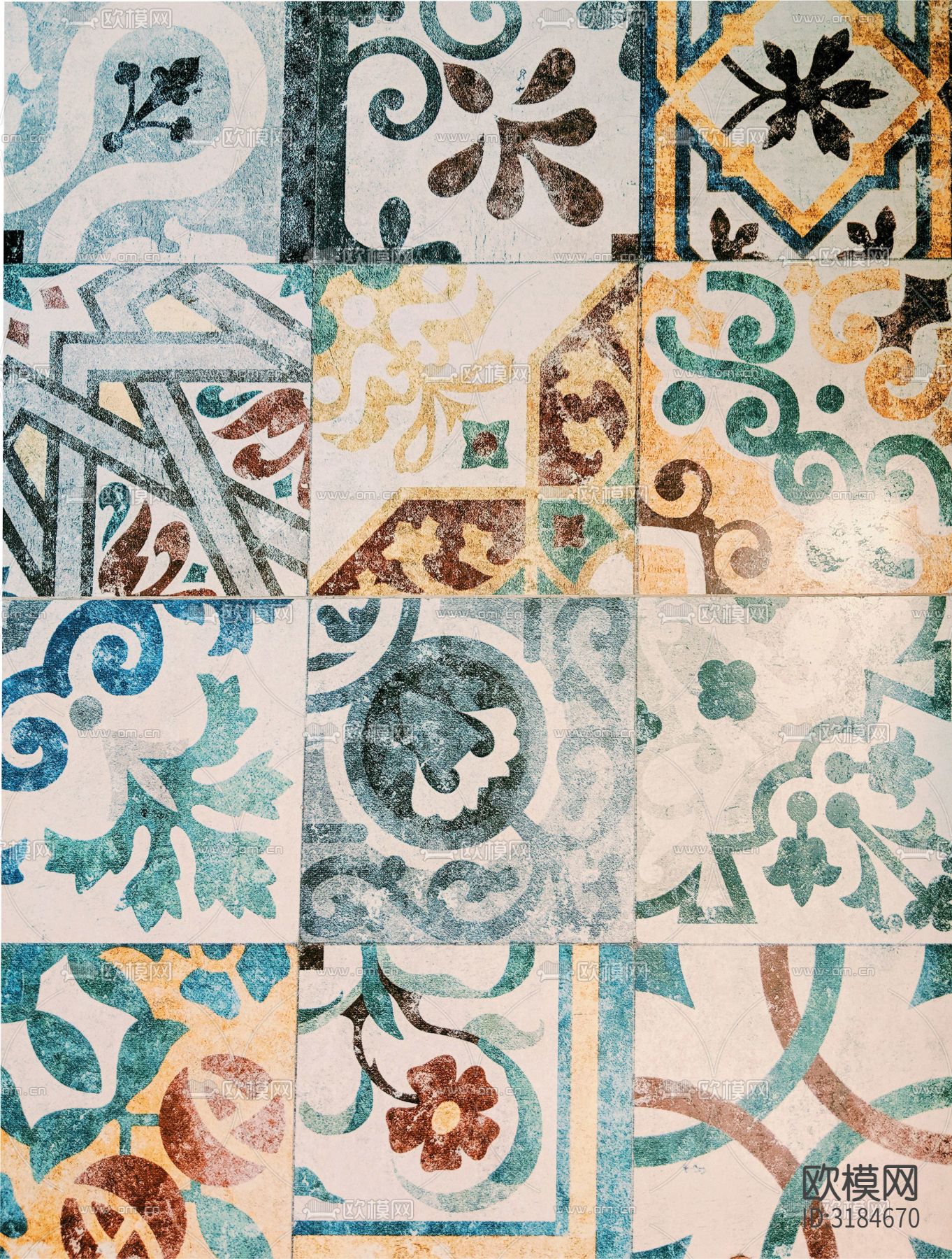 北欧风格花砖拼花瓷砖贴图下载（渲染图3）