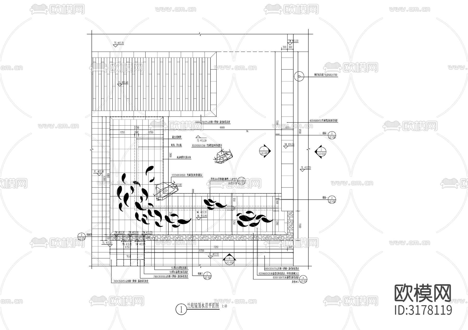 新中式镜面水景节点大样图下载（渲染图3）