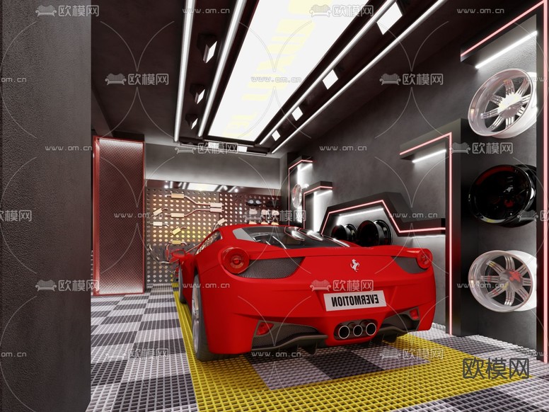 现代汽修店3d模型下载(渲染图1)