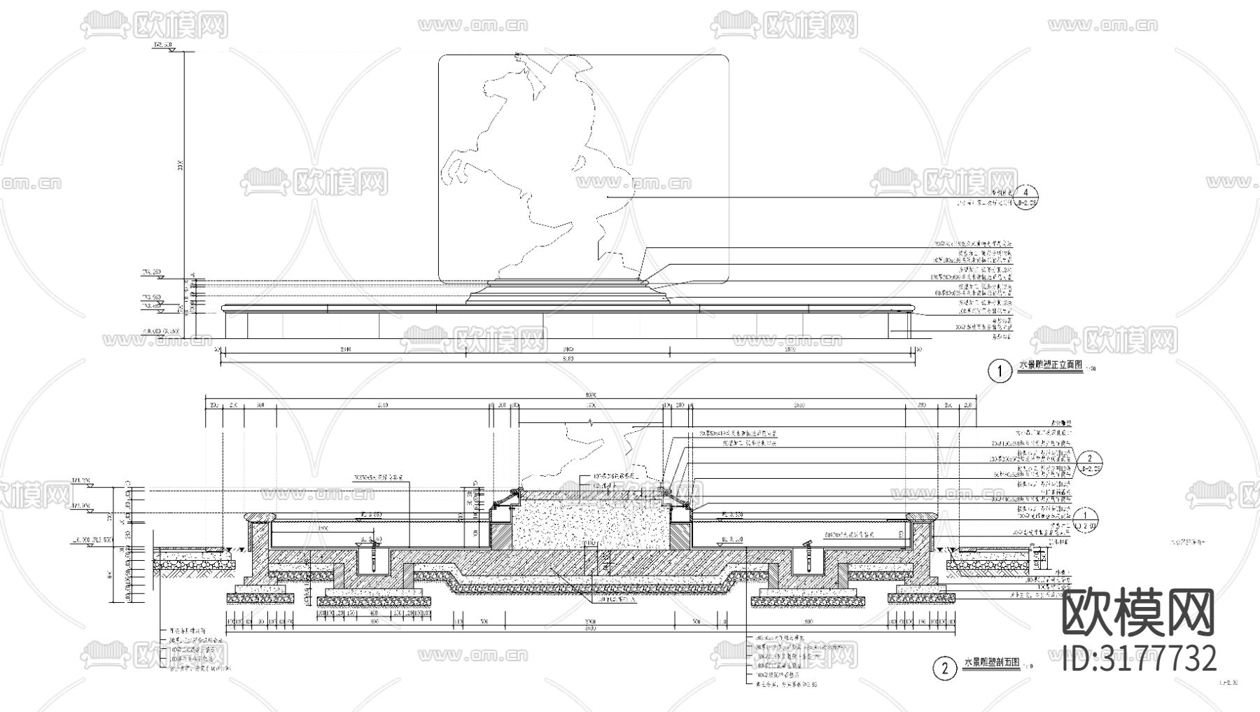 欧式雕塑水景cad节点大样图下载（渲染图4）
