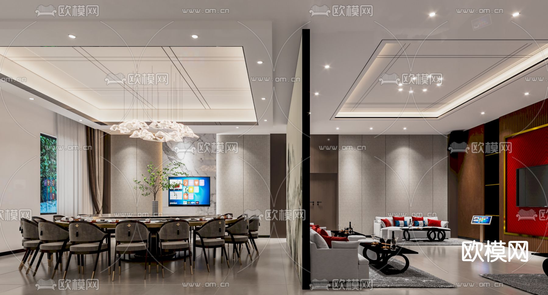 现代餐厅包间3d模型下载（渲染图1）