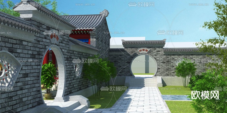 中式园林景观 院子庭院3d模型下载