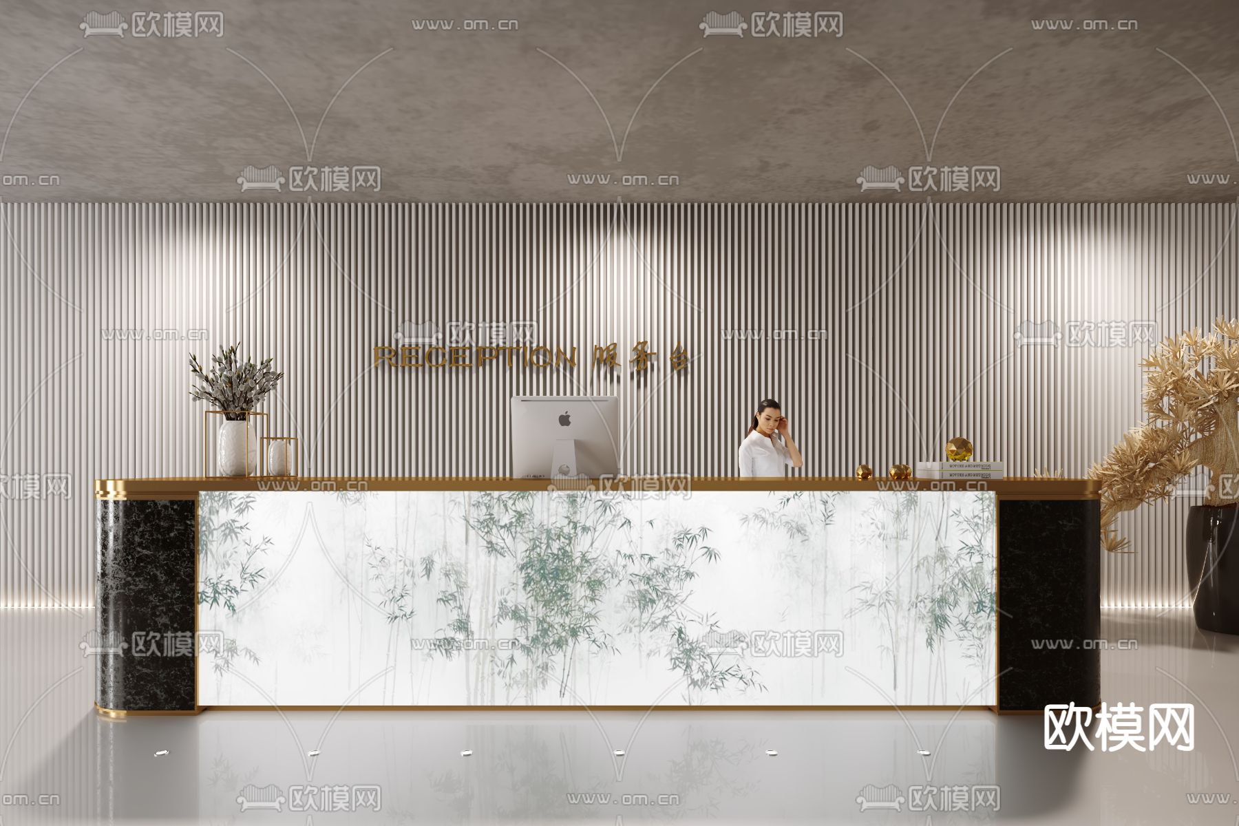 新中式前台 服务台 收银台3d模型下载