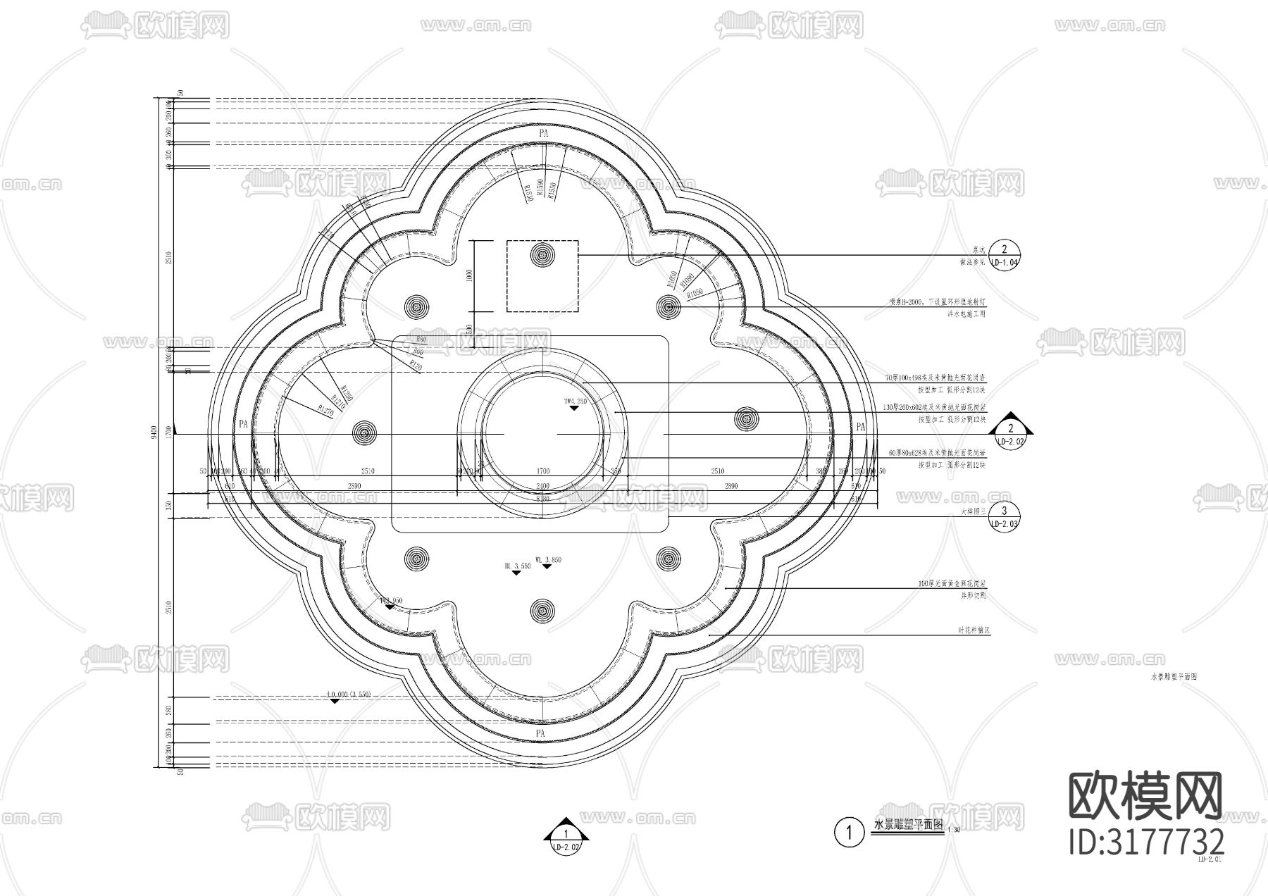 欧式雕塑水景cad节点大样图下载（渲染图1）