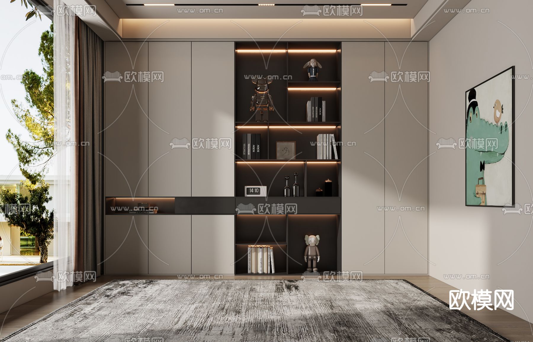 现代书柜3d模型下载