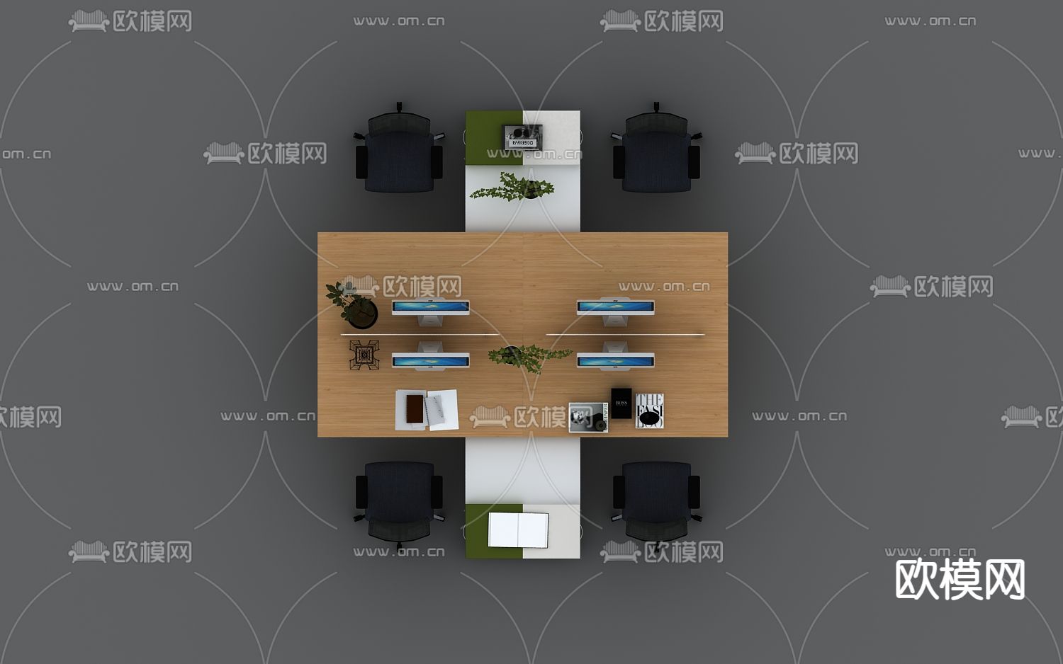 四人位办公桌 屏风卡位3d模型-Pic-4