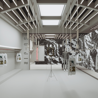  现代直播间 男装店su模型 