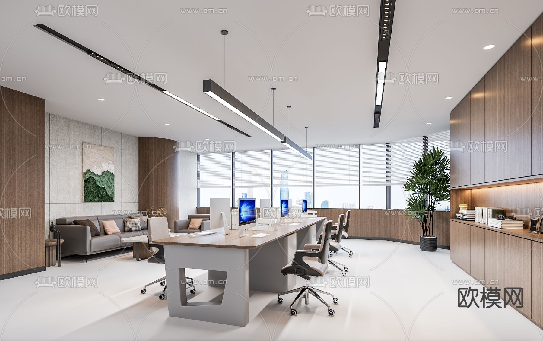 现代公共办公区su模型下载（渲染图2）