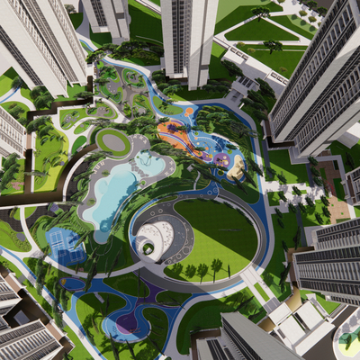  住宅大区景观 住宅鸟瞰su模型 