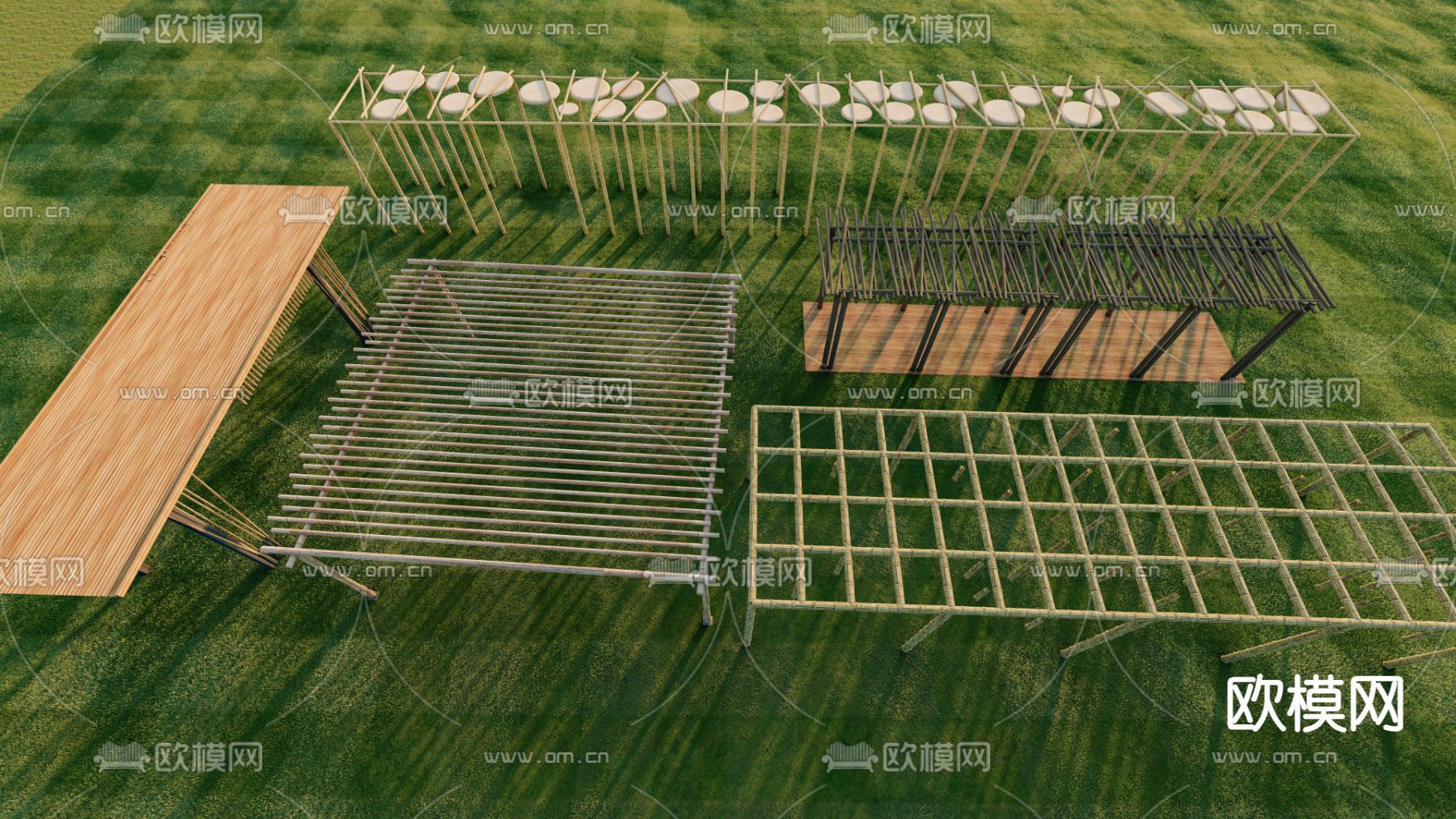 廊架 竹子廊架 休闲廊架 亭子su模型