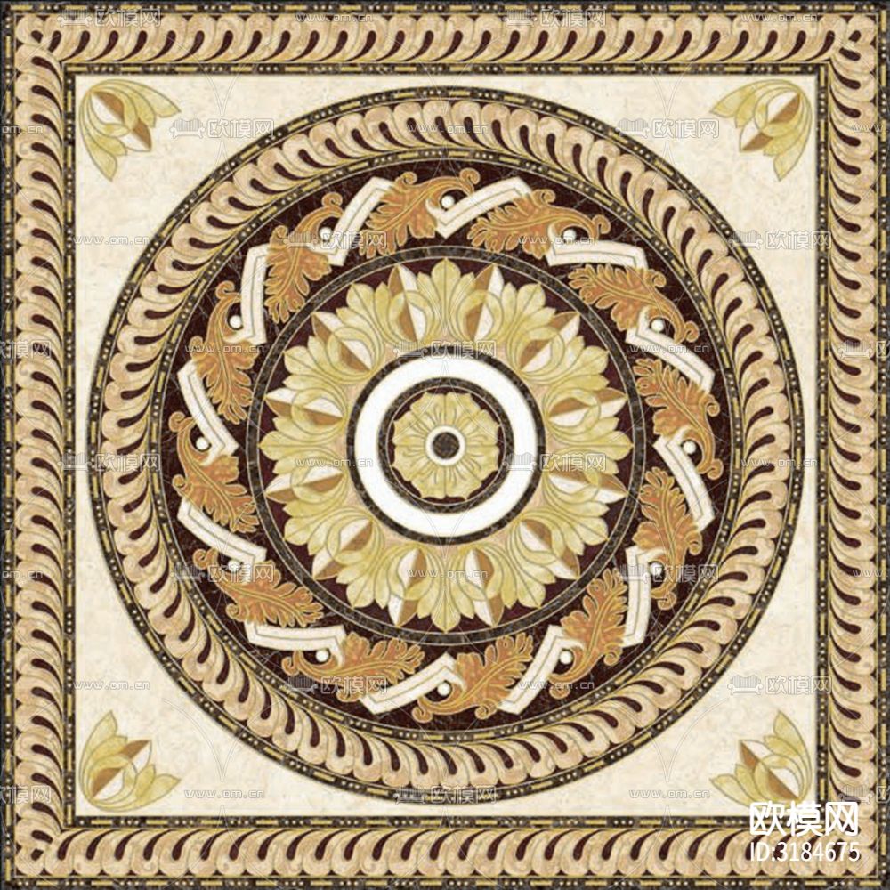 欧式拼花地砖瓷砖贴图下载（渲染图1）