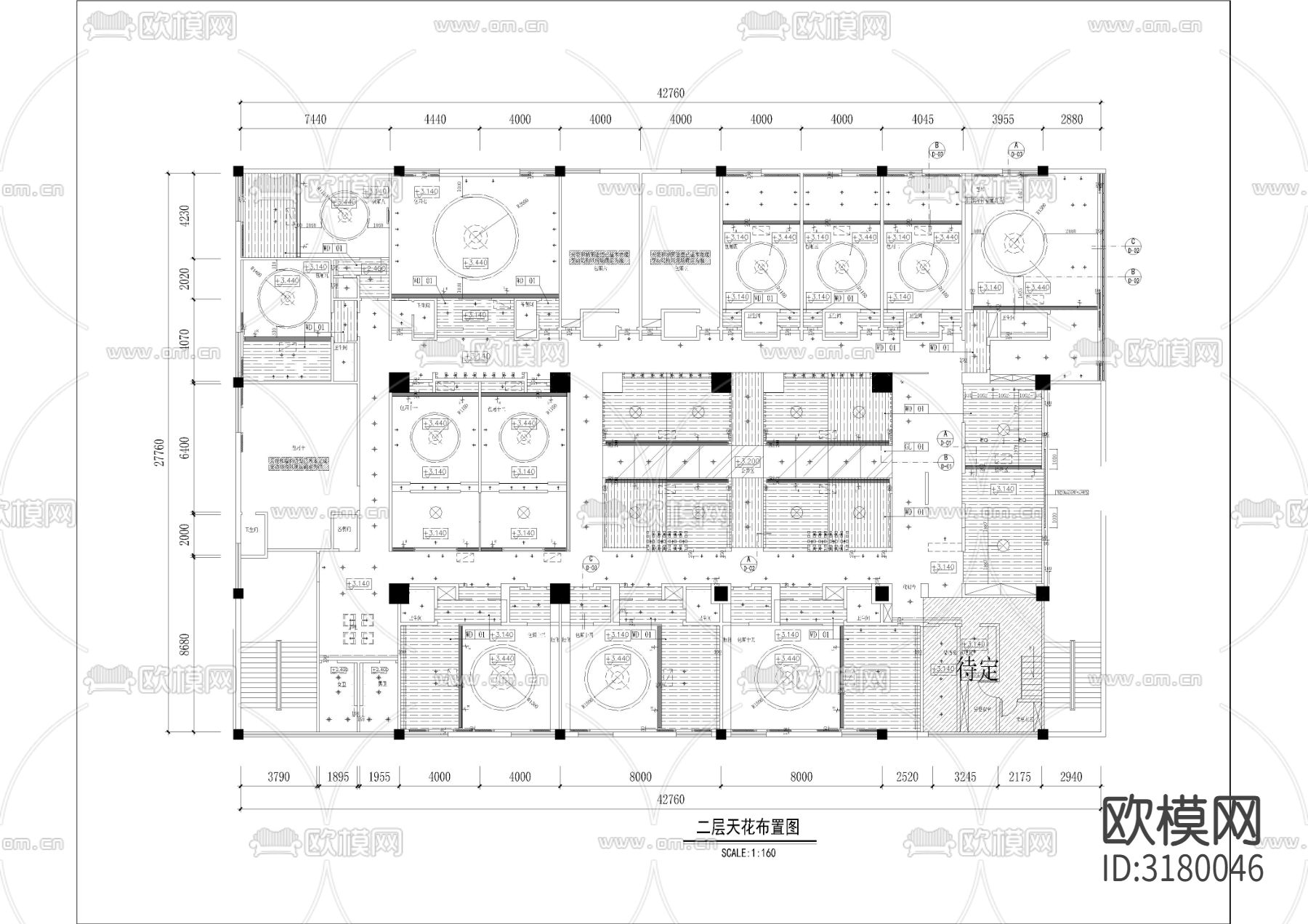 1490㎡时尚餐厅CAD施工图下载（渲染图3）