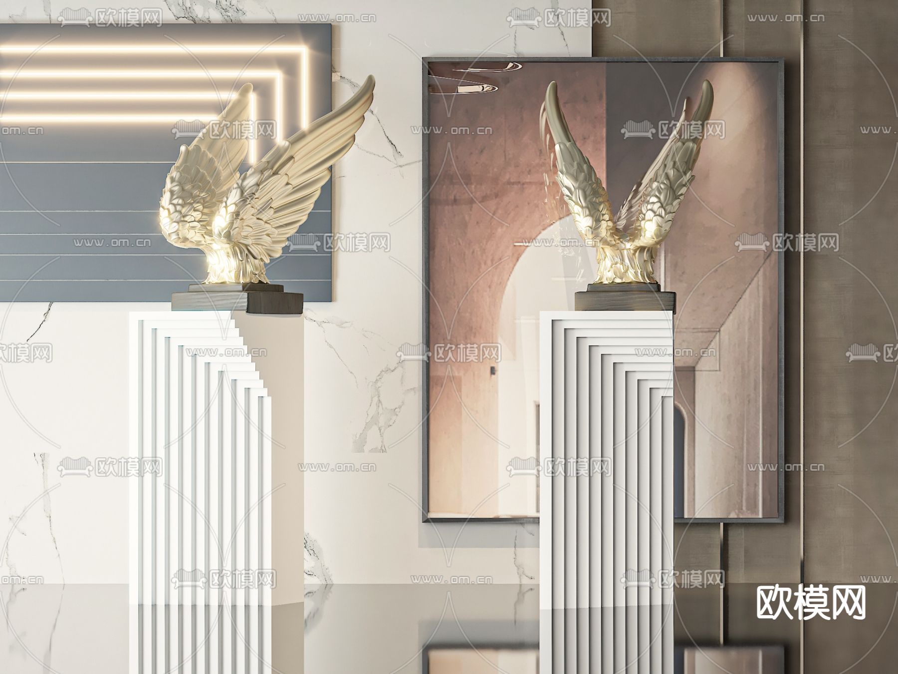 羽翼雕塑 金翅摆件3d模型下载